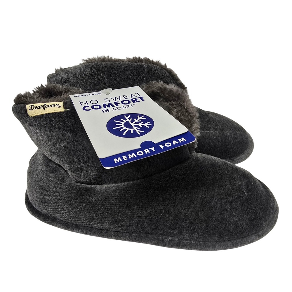 Dearfoams Women No Sweat Comfort Memory Foam Bootie Slippers Gray Small 5-6 NWT
